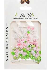 Mini Rose Nail Art Decor, French Bow Colorful Mixed Size Resin Rhinestone Press-On Nail Accessories - Baby Pink - View 6