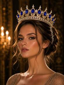 KOVLYNE 1Pc Gold Plated Crystal Crown - Teardrop Rhinestone Full Round Tiara, Styling Supplies For Wedding, Prom & Pageant - Multicolor - View 16