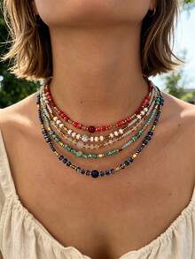 Monlansher New Women's Handmade Natural Stone Beaded Necklace, Fashion Bohemian Style, Casual Daily Versatile, Light Luxury Premium Feel - Beaded - View 8