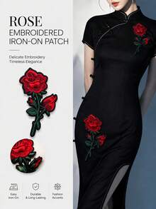 Rose Flower Embroidered Iron-On Patch, Suitable For DIY Clothing And Accessories - Unique Design Embroidered Iron-On Patch For Hats, Jeans, Jackets, Etc., Cute Cartoon Embroidered Applique - Multicolor - View 1