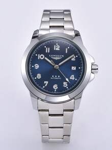 LONGLUX 1pc Men's Automatic Mechanical Watch, Business Calendar Steel Band Casual Wristwatch, Daily Wear, Holiday Gift - Blue - View 4