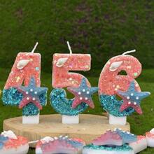 Bougie d'anniversaire numérique créative, décoration de gâteau de fête, bougie pour premier anniversaire, faite main DIY, étoile de mer océan - Étoiles de mer roses et bleues - Voir 6