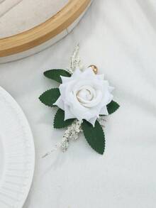 1 pieza/6 piezas Boutonniere de rosa blanca y aliento de bebé para hombre, elegante corsage de muñeca de rosa, adecuado para novio, padrino de boda, decoración de boda, novia, corsage de muñeca de dama de honor - Blanco - Ver 3