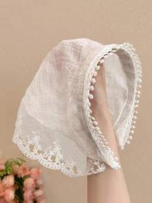 1Pc French Vintage Boho Headscarf For Women Girls, Cottagecore Floral Lace Bandana Triangle Hair Scarf Plaid Cloth Headband Summer Cute - Multicolor - View 5