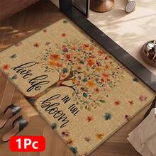 1pc Home Decor, Floral Tree Pattern Printed Linen Kitchen Rug, Kitchen Mat, Floor Mat, Bathroom Mat, Door Mat, 3D Printed Rectangular, Suitable For Living Room, Bedroom, Hallway, Bathroom, Laundry Room - Polyester Rug, Suitable For Indoor And Outdoor Home Decor - Multicolor - View 14