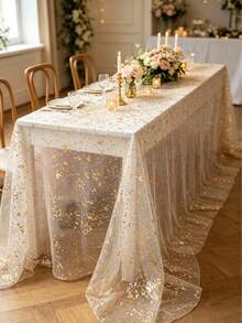 1pc Gold Foil Table Runner, Party Tablecloth, Birthday Table Runner, Birthday Party Supplies, Wedding Decor Tablecloth, Bridal Shower, Birthday Gift, Party Favor, 1st Birthday, Baby Shower, Gender Reveal Party, Home Room Decor, Kitchen Tablecloth - Broken Gold - View 3