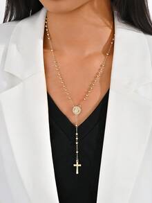 1pc Virgin Mary Rosary Religious Necklace, Religious Necklace, Suitable For Daily, Holiday And Occasion Wear, Decoration, Gift, Prayer - Yellow Gold - View 3