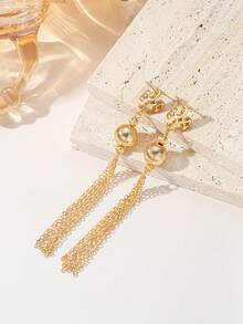 Pendientes de mujer minimalistas y elegantes con diseño geométrico grande y redondo de flor cruzada, accesorio versátil para uso diario, citas y fiestas - Dorado - Ver 3