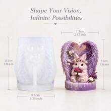 3D Angel Wings Rabbit Silicone Mold, Heart-Shaped Winged Rabbit Candle Mold, DIY Handmade Gift, Romantic Floral Soap Resin Mold, Home Decor, Unique Handmade Craft Material - A - View 3