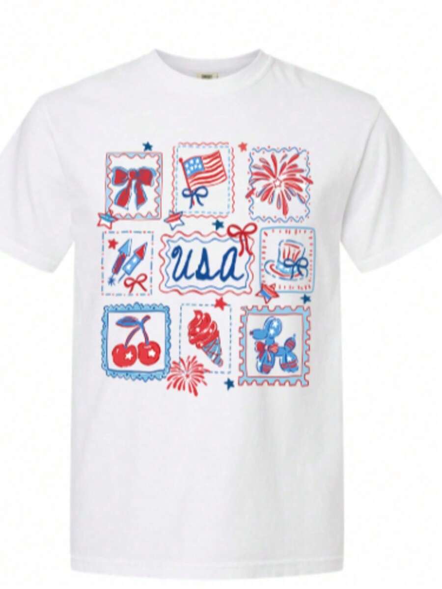 Men's Short-Sleeved T-Shirt, Red, White And Blue, For July 4th Pregnancy Reveal, Summer Pregnancy Announcement T-Shirt, Expectant Mom T-Shirt. - 軍綠色 - 查看 1