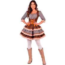 Women's Adult June Festival Dress, Plaid, Long Sleeves, Adjustable Waist-Slimming, Extra-Full Skirt - 鏽棕色 - 查看 3