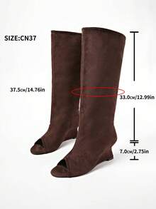 Women's Over-The-Knee Long Boots, Autumn/Winter New Style, Slimming High Heel, Chunky Heel, Wedge Heel, Fold-Down Shaft Boots - Brown - View 8