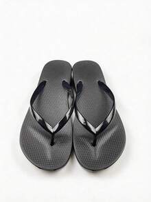 Tongs d'été pour femmes à plateforme épaisse de 4 cm et talons hauts, noir pur, design minimaliste, cadeau idéal pour les sorties à la plage - Tongs - Voir 3