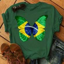 Camiseta Feminina Brasil T-Shirt Borboleta Bandeira Blusa Copa - verde bandeira - Visão 3