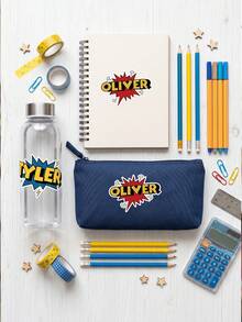 6/13/28pcs Custom Text Comic Stickers, Personalized Superhero Style Decals, Back To School Labels For Water Bottles, Stationery, Laptop, Office Supplies - Multicolor - View 4