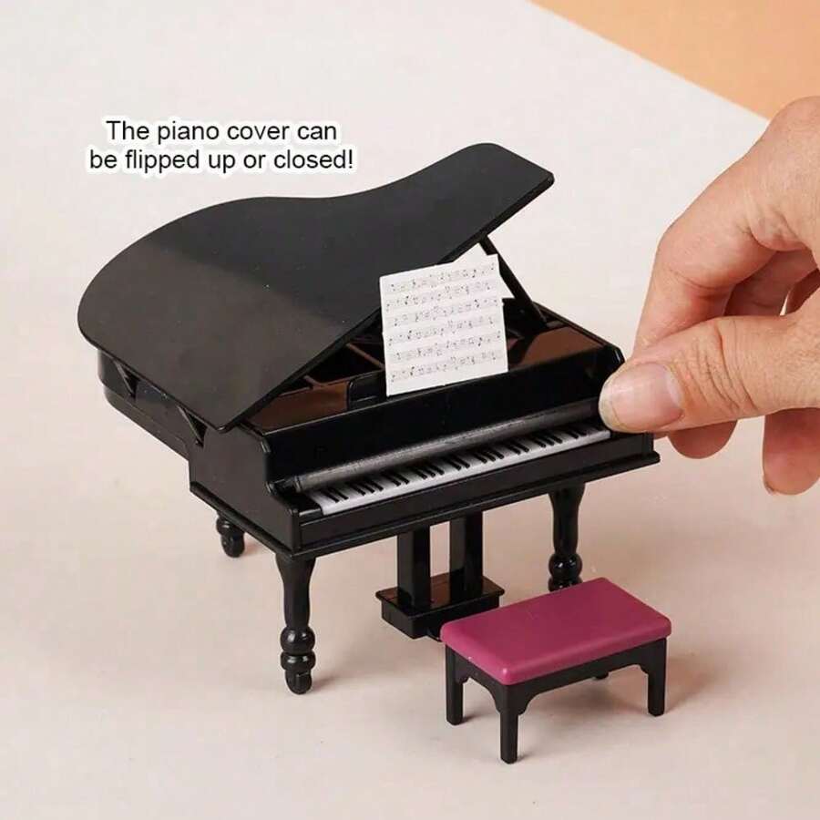 1 Set 1:12 Scale Mini Piano With Stool - Elegant Black Triangular Steel Model, High-Quality Plastic Dollhouse Decor, Suitable For Miniature Furniture, Dollhouse Accessories, Miniature Decoration - 1 Bộ - Loại B - Xem 1