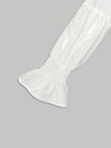 2026 New White 3D Floral Decor Petal Sleeve Shirt, Y2K Babe Aesthetic Romantic Retro Elegant Party Wear, Plus Size Friendly - White - View 8