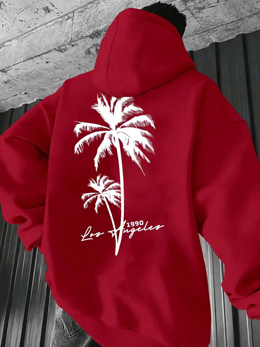Sudadera de moda para hombre con elementos de palmera, con estampados en la parte delantera y trasera - Rojo - Ver 1