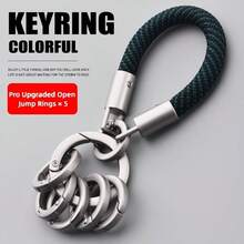 Men's Braided Rope Keychain Car Key Lanyard, Equipped With Multi-Functional Metal Ring, Simple And High-End Key Pendant. - [Upgradeable and Detachable] Black + 5 Spring Coils - View 5