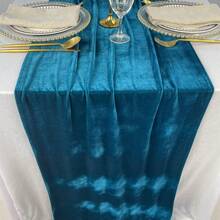 Velvet Table Runner 20 X 120 Inches 10ft Luxurious Thick Soft Velvet Christmas Thanksgiving Wedding Reception Table Runner For Party Reception Decorations - blue green - View 3