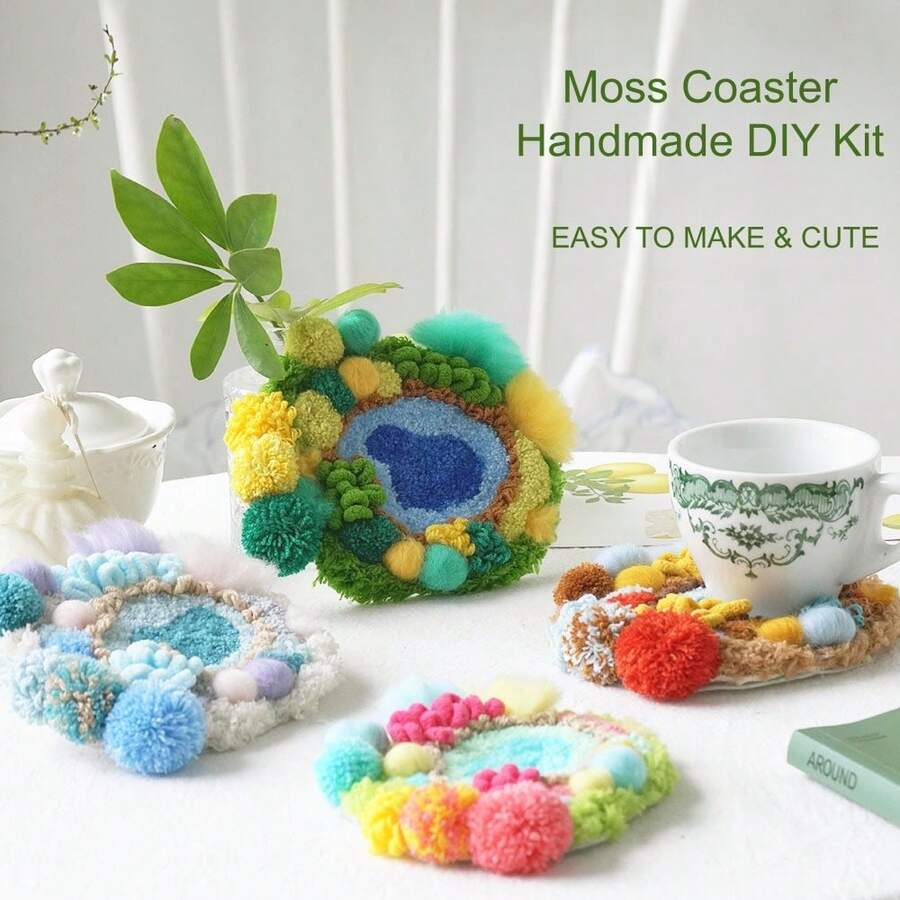 Anfängerfreundliches Moos-Punch-Needle-Set - 4 Jahreszeiten DIY-Stickerei-Untersetzer-Set mit Video-Tutorial, All-in-One-Bastelmaterialien für Erwachsene, einfaches handgemachtes Heimdekor-Geschenk, Heimdekoration, dekoratives Ornament, schönes Geschenk - vier Jahreszeiten - Übersicht 1