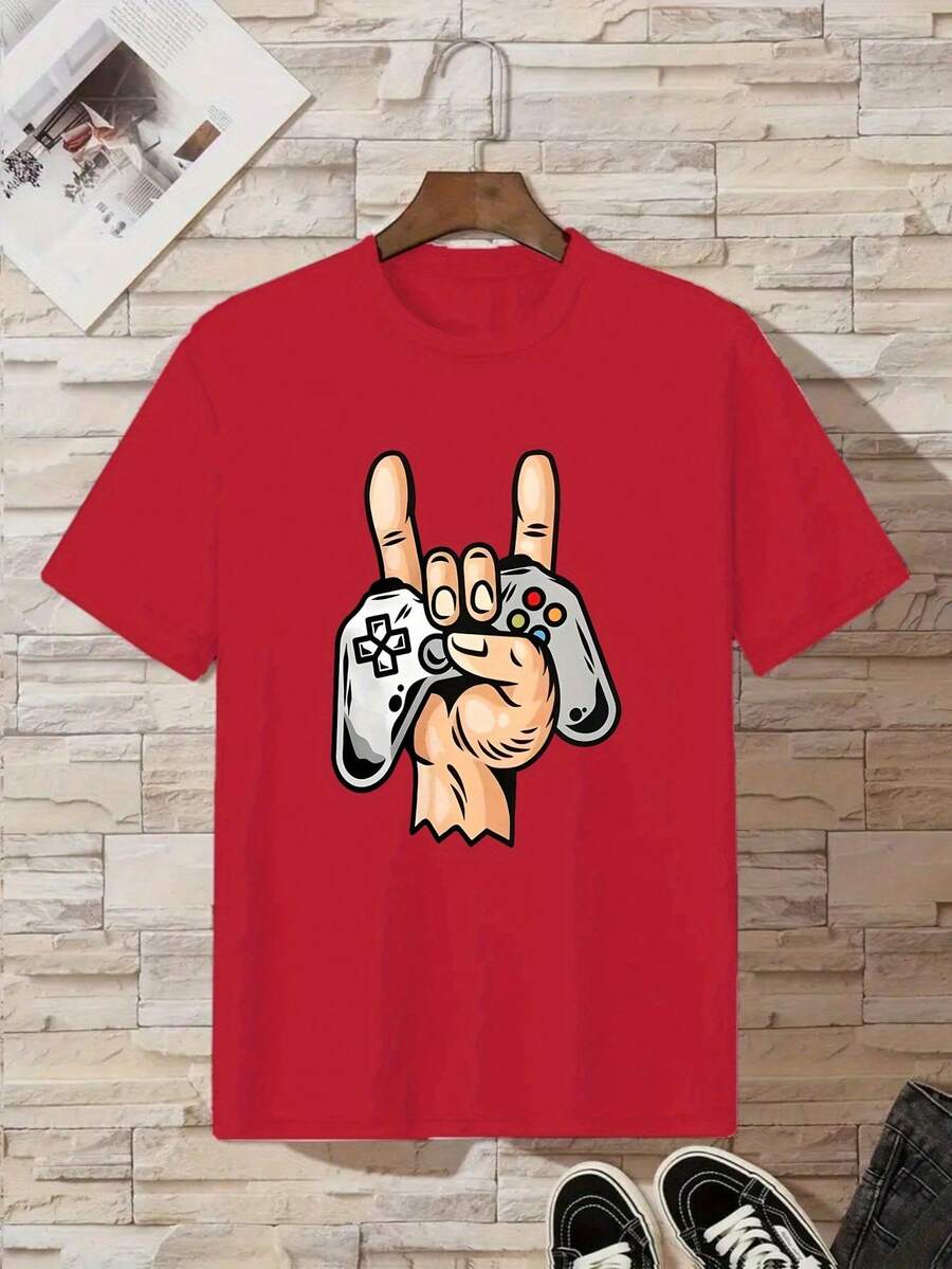 Pure Cotton T-Shirt For Boys With Video Game Controller Design - 紅色 - 查看 1