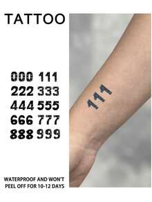 1 Stück Herren Tattoo Temporäre Tattoos Semi Permanente Tattoo Nummer Y2K Wasserdicht Schweißfest Hält 1-2 Wochen Realistisch Kräutersaft Reibungsfest Nicht Reflektierend Schwarz Für Frauen Und Männer Tattoo Aufkleber Für Arm, Brust, Bein, Bauch, Taille - KJ - Übersicht 1