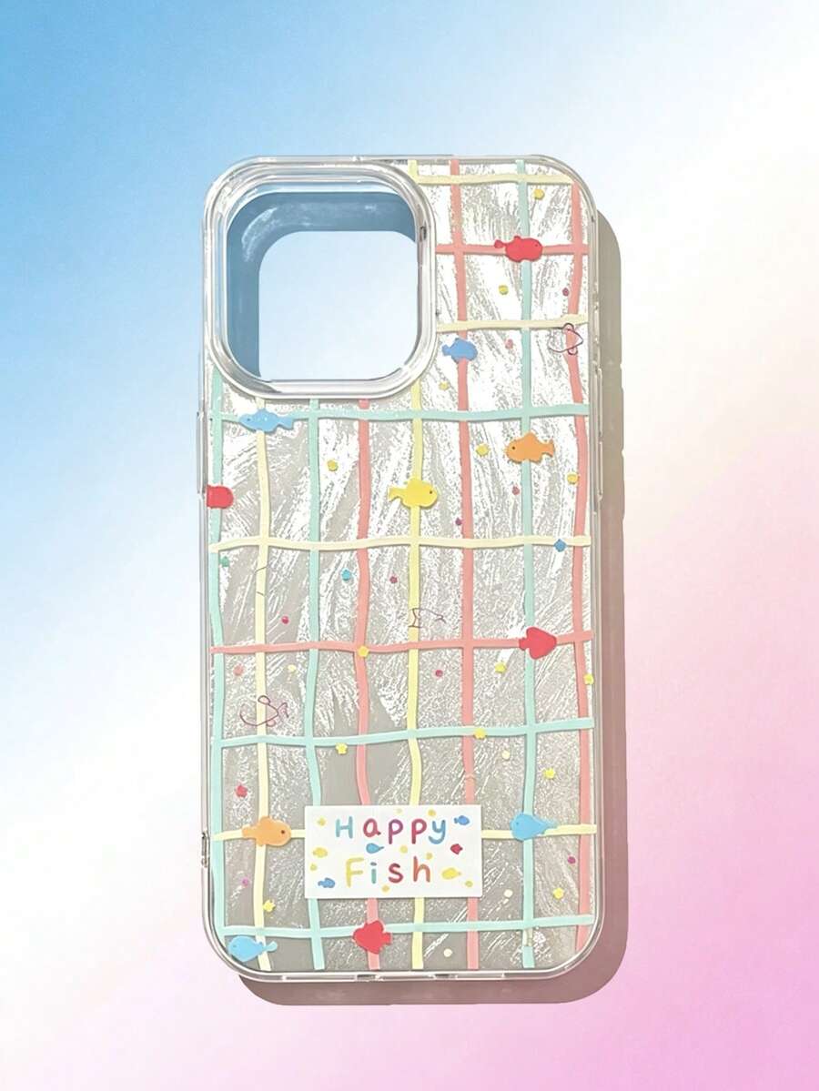 1PC Fun Colorful Line Fish 16 Compatible With Apple 17Promax Apple 16Pro 15plus 14 13 12 11 Feather Protective Case - Multicolor - View 1