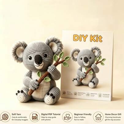 Kit de ganchillo Koala abrazando árbol, paquete de materiales DIY, conjunto de adornos tejidos a mano sin terminar, juego completo de hilo, herramientas y tutoriales en video/texto para principiantes, manualidad de ocio, decoración del hogar, cumpleaños, graduación, regreso a clases, Navidad, Año Nuevo, regalo hecho a mano para amigos y familiares