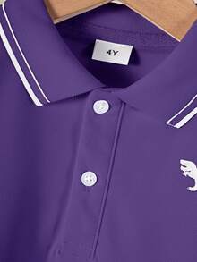 Young Boy Casual Contrast Trim Short Sleeve Polo Shirt, Summer - Purple - View 4