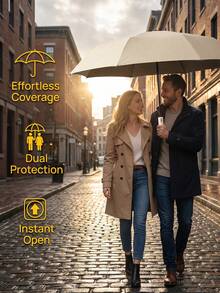 Unisex Automatic Umbrella, Reinforced Ribs, Foldable, Portable, Durable UV Protection, Dual Use For Sun And Rain (Umbrella Fabric, Rib Color, English Letter Pattern Design, Button Shape And Color Can Be Freely Matched) - Multicolor - View 6
