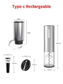 CLITON 4合1不鏽鋼電動紅酒開瓶器禮盒，USB充電一鍵式套組，附充氧倒酒器、真空塞、箔紙切割器，適用紅酒與白葡萄酒，便攜家用酒吧派對使用，適合節日、生日、週年紀念送給葡萄酒愛好者的完美禮物 - 其他 - 查看 11