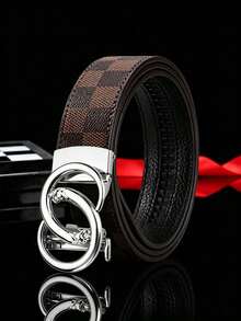 1pc Men's PU Leather Automatic Buckle Belt, Embossed Hollow Leopard Buckle Adjustable Business Casual Belt, Multiple Colors Available, Fashionable, Suitable For Men's Jeans, Suits, Workplace Formal Wear And Daily Casual Wear. Luxury Style, High-End Feeling, Best Gift For Father And Boyfriend. - Multicolor - View 6