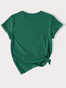 Vintage Casual Loose Fit T-Shirt With Round Neck And Short Sleeves, With A Simple English Letter Print Design. - 綠色 - 查看 2