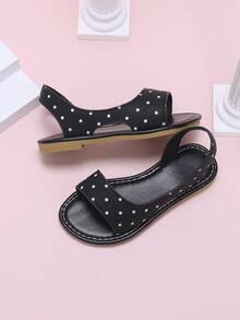 1 Paar süße weiße Punkt-Sommersandalen für Mädchen, Design mit seitlichen Ausschnitten, beige Kinder-Slip-On-Sandalen im Landhausstil, geeignet für Aufführungen, Partys, Zusammenkünfte, passende Outfits - Schwarz - Übersicht 6