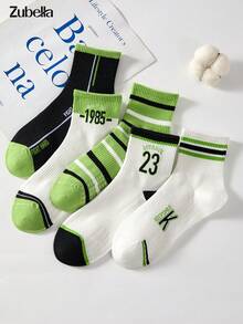 5 Pairs Men's Socks Spring/Summer Style, Summer Thin Mesh Breathable Socks, Sports Mid-Calf Socks, Sweat-Absorbing Odor-Resistant Socks Versatile, Teenager Middle School High School College Student Socks, Basketball Socks Street Style Men's Socks - Multicolor - View 4