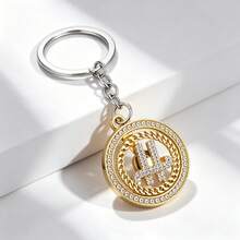 1pc Rotating Rial Symbol Keychain, Zinc Alloy Material, Inlaid With Luxurious High-End Rhinestones, Rotating Key Pendant And Elegant Daily Accessory - Yellow Gold - View 4