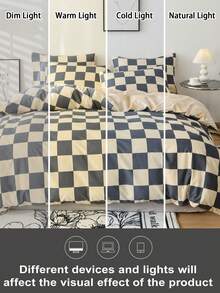 3件組格紋印花被套組，柔軟舒適四季通用床上用品，拉鍊開合，輕量透氣易打理，適合居家、宿舍、公寓、客房、度假出租屋，時尚現代簡約風格房間裝飾 - 彩色 - 查看 9