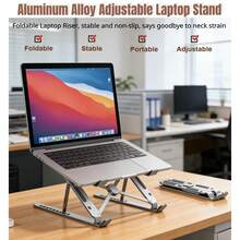 Laptop/Tablet Stand, Height Adjustable, 10-Level Angle Adjustable, Ergonomic Design, Foldable, Portable Desktop Stand, Aluminum Alloy Material, Suitable For MacBook, HP And 10-17 Inch Laptops - View 3