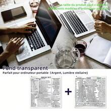 2 peças Autocolantes Reutilizáveis Autoadesivos para Atalhos de Teclado, Compatíveis com Windows, Word e Excel, Guia de Referência Rápida em PVC Fosco (Branco e Transparente), Design Francês, Layout Claro, Descolar e Colar Sem Deixar Resíduos - Ver 6