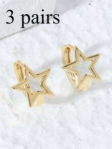 1 Pair Fashionable Sweet Personalized Five-Pointed Star Design Earrings, Suitable For Daily Wear For Teenage Girls - Multicolor - View 8