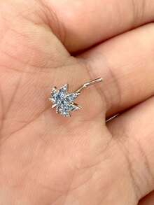 1件裝閃亮不鏽鋼金/銀色楓葉彩色20G (0.8mm) CZ鑲嵌鼻釘 女款 日常佩戴 派對約會 - 淺藍色 - 查看 3