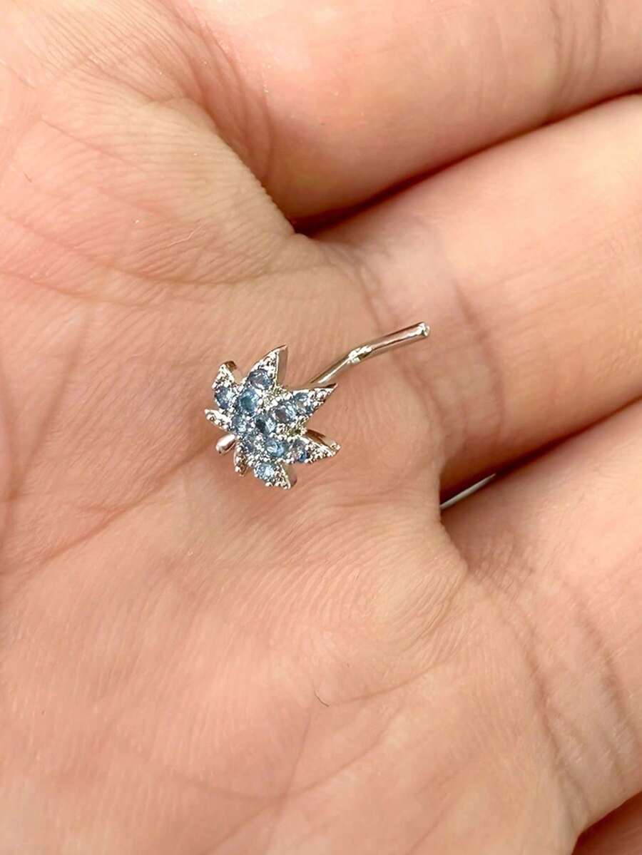 1件亮面不鏽鋼金/銀色楓葉鋯石鼻環 20G (0.8mm)，適合女性日常配戴、派對與約會 - 淺藍色 - 查看 1