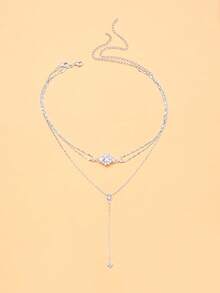2pcs European And American Popular Geometric Necklace Niche Design Rhinestone Collarbone Chain Fashion Versatile Accessory - Silver - View 2
