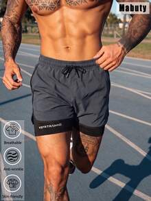 Unisex 2-In-1 Running Shorts With Built-In Liner, Adjustable Drawstring Waist Men Shorts,Gym Training Shorts For Fitness Jogging Casual Sports - Dark Grey - View 2