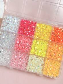 6盒裝 3mm 彩色樹脂亮片水鑽，混色平底水鑽，附拾取筆與鑷子，適合DIY配件如項鍊、手鍊、耳環與美甲飾品 - 彩色 - 查看 4