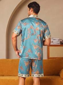 2件組 男士春夏季短袖短褲對比領波浪圖案家居服套裝 - 彩色 - 查看 2