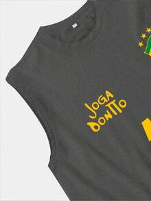 YUNTUO Men's American Street Style Brazilian Football Inspired Printed Breathable Casual Sleeveless Tank Top, Versatile Streetwear, Youthful Minimalist Campus Retro Textured Elegant Personalized Sports - Dark Grey - View 7