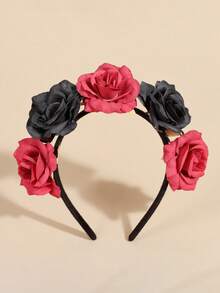 1pc Street Elegant New Luxury Handmade Beaded Exquisite Deep Sea Blue Rhinestone Headband High-End French Vintage Banquet Hair Accessory Hairband - Black and Red - View 1