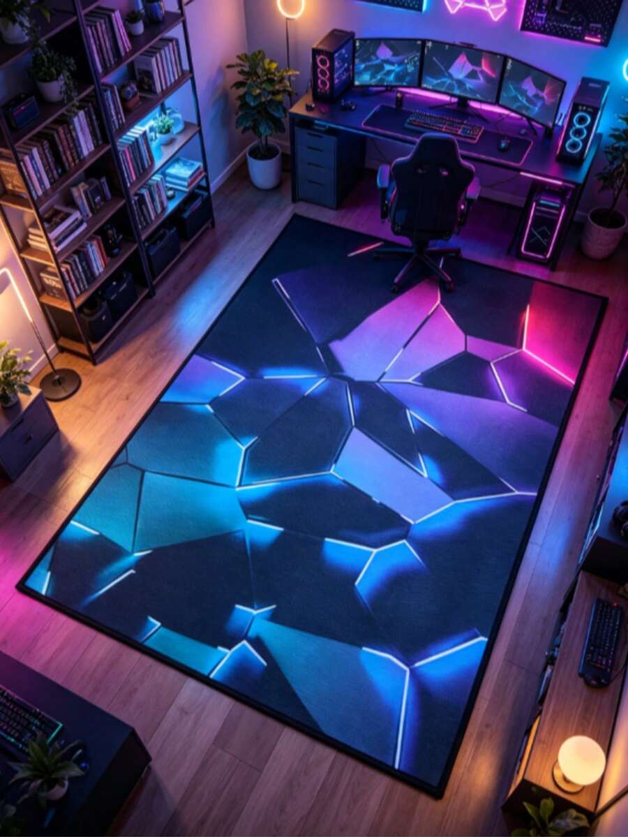1pc Neon Geometric Fragment Floor Mat Decorative Rug, Bedroom Decor, Floor Mat, Carpet, Home Decor, Living Room Rug, Living Room Small Rug, Bedroom Rug, Living Room Home Decor, Outdoor Rug, Washable Rug - Multicolor - View 1